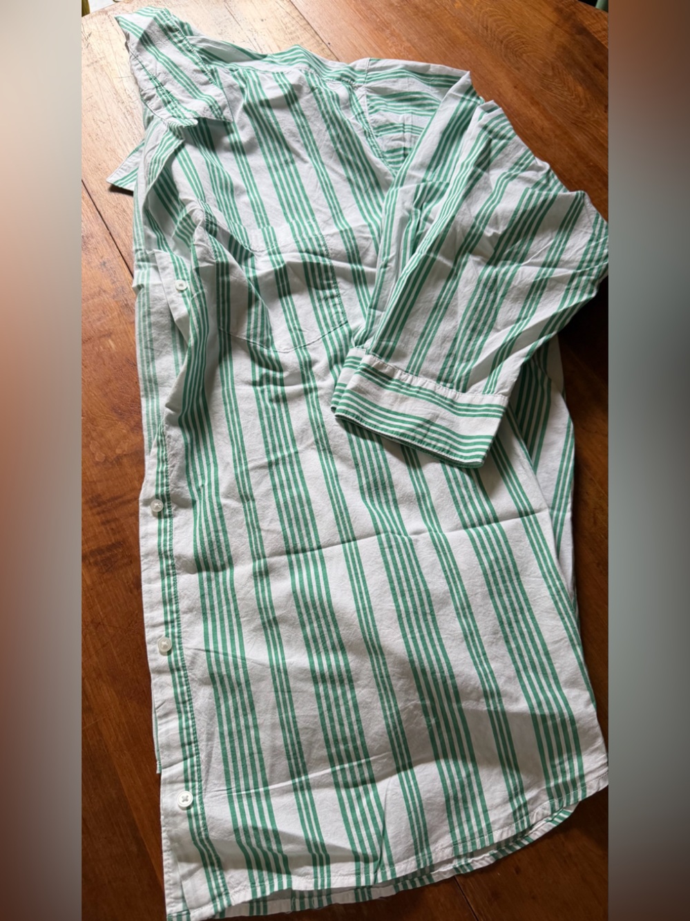 Old Navy Green & White Striped Button-Up Shirt-NWT
